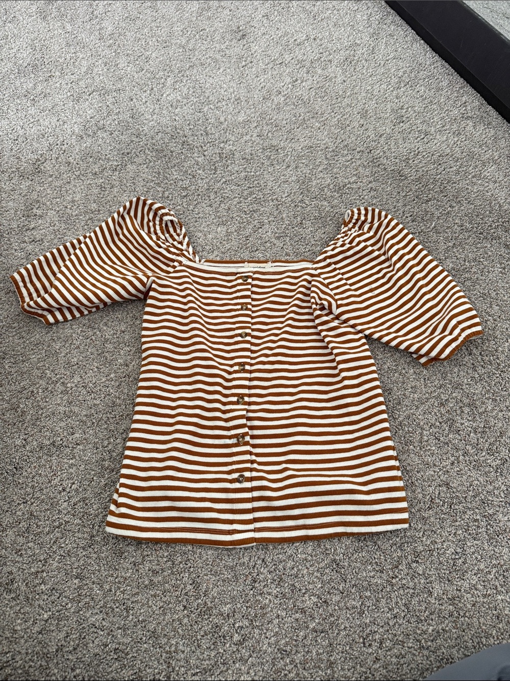 Porridge by Anthropologie Striped Puff-Sleeve Button-Front Top Womens Top Medium